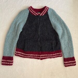 Laurie B. | Colorblock Mohair Wool Snap Front Knit Varsity Cardigan Sweater (M)